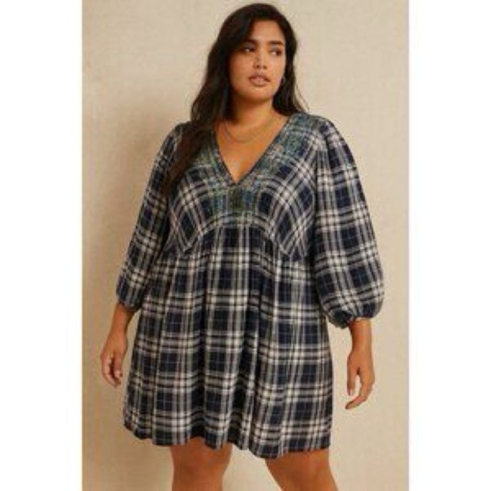 Westport Navy and Cream Embroidered Plaid Dress